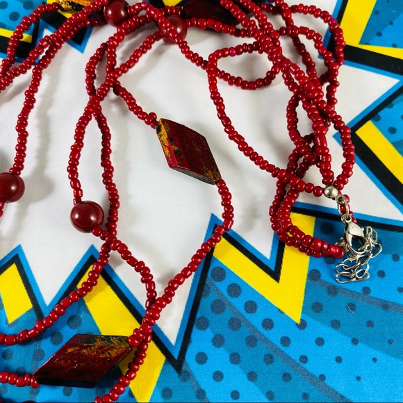 Super long vintage red seed bead necklace - Picture 3 of 4